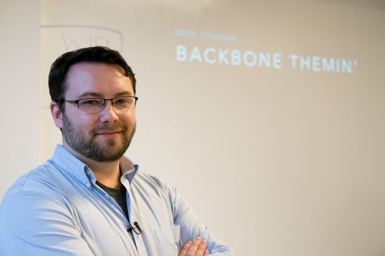 Zack Tollman presenting at the WPYVR Backbone.js developer meetup
